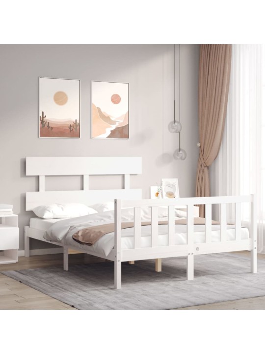 Rám postele s čelem bílý Small Double masivní dřevo