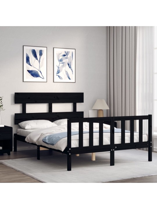 Rám postele s čelem černý 140 x 190 cm masivní dřevo