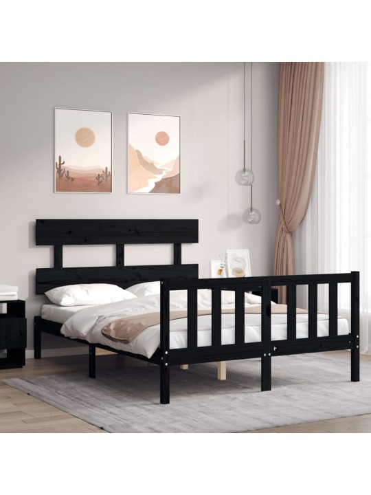 Rám postele s čelem černý 140 x 190 cm masivní dřevo