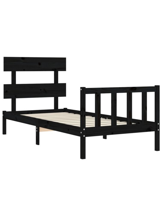Rám postele s čelem černý 100 x 200 cm masivní dřevo
