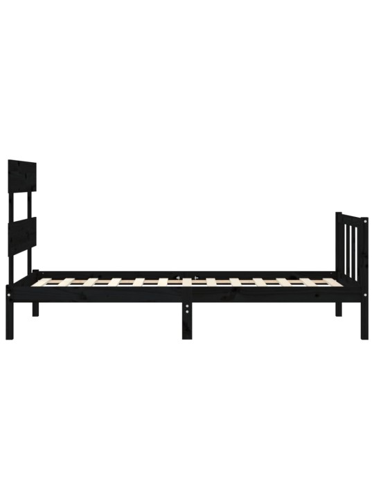 Rám postele s čelem černý 100 x 200 cm masivní dřevo