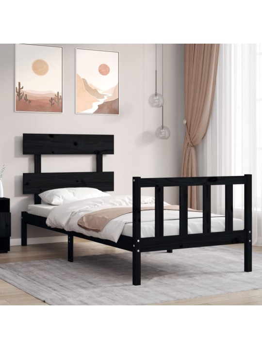 Rám postele s čelem černý 100 x 200 cm masivní dřevo