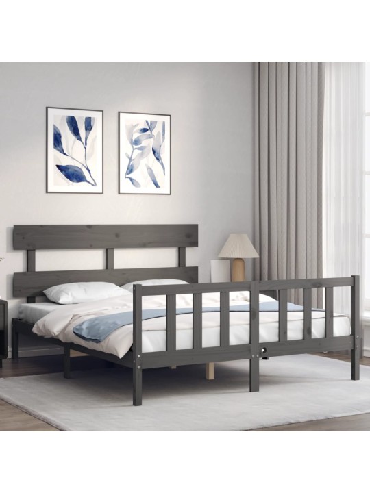 Rám postele s čelem šedý King Size masivní dřevo