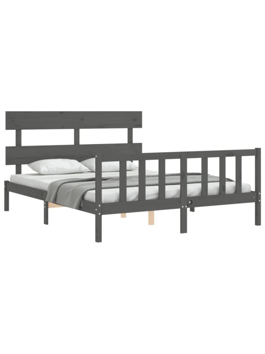 Rám postele s čelem šedý King Size masivní dřevo