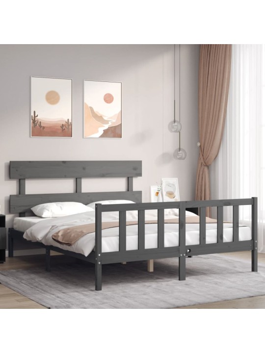 Rám postele s čelem šedý King Size masivní dřevo