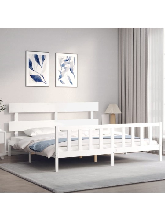 Rám postele s čelem bílý Super King Size masivní dřevo