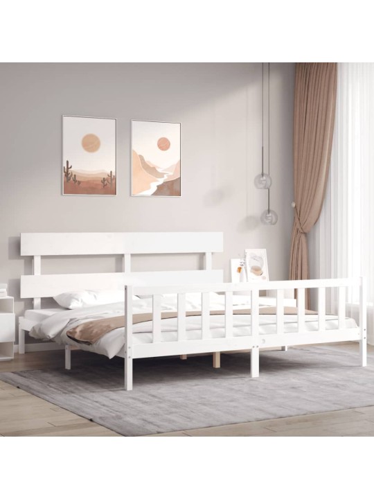 Rám postele s čelem bílý Super King Size masivní dřevo