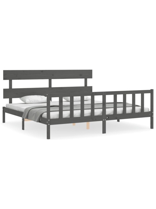Rám postele s čelem šedý 200 x 200 cm masivní dřevo