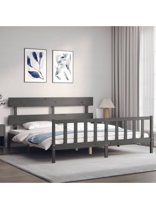 Rám postele s čelem šedý 200 x 200 cm masivní dřevo