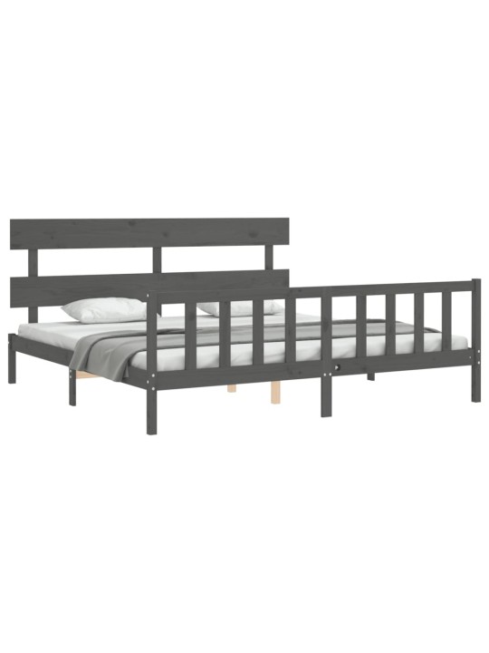 Rám postele s čelem šedý 200 x 200 cm masivní dřevo