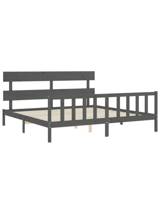 Rám postele s čelem šedý 200 x 200 cm masivní dřevo