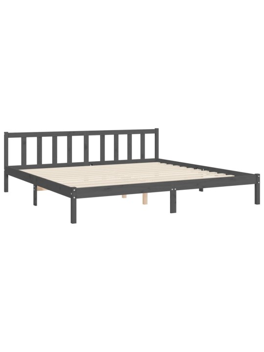 Rám postele s čelem šedý 200 x 200 cm masivní dřevo