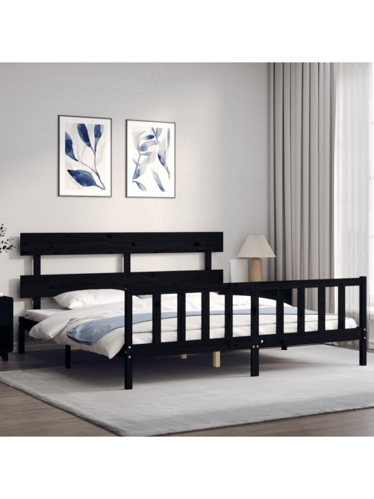 Rám postele s čelem černý 200 x 200 cm masivní dřevo
