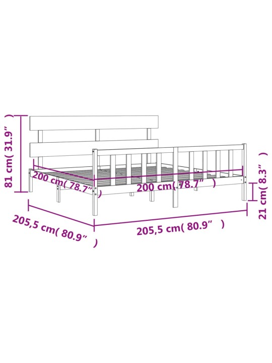 Rám postele s čelem černý 200 x 200 cm masivní dřevo