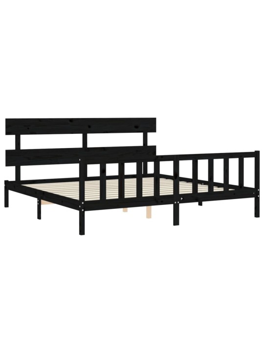 Rám postele s čelem černý 200 x 200 cm masivní dřevo