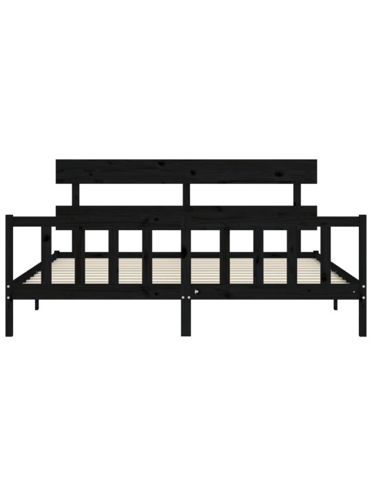 Rám postele s čelem černý 200 x 200 cm masivní dřevo