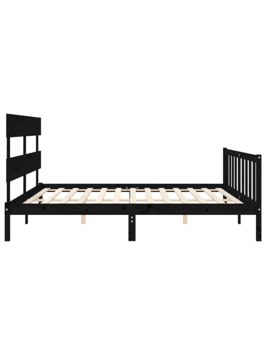 Rám postele s čelem černý 200 x 200 cm masivní dřevo