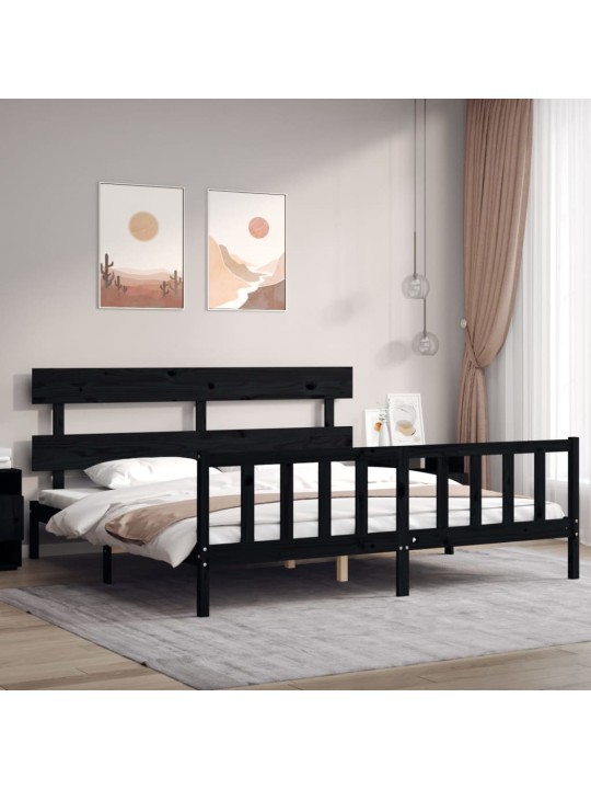 Rám postele s čelem černý 200 x 200 cm masivní dřevo