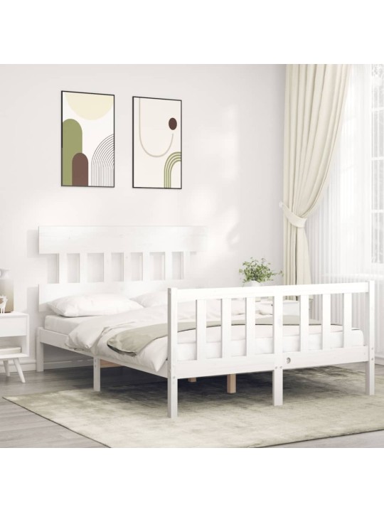 Rám postele s čelem bílý Small Double masivní dřevo