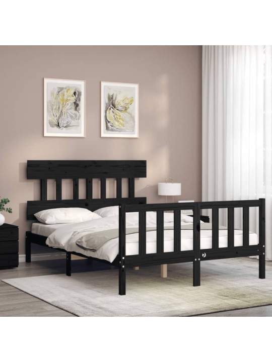 Rám postele s čelem černý 140 x 190 cm masivní dřevo