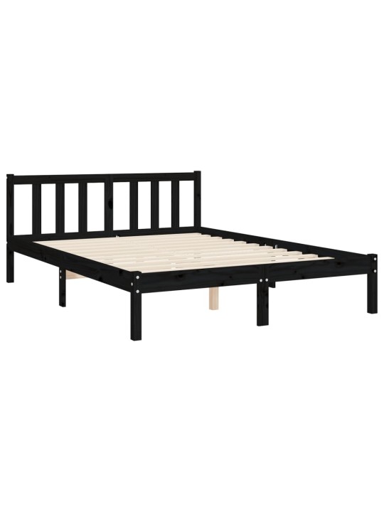Rám postele s čelem černý 140 x 190 cm masivní dřevo