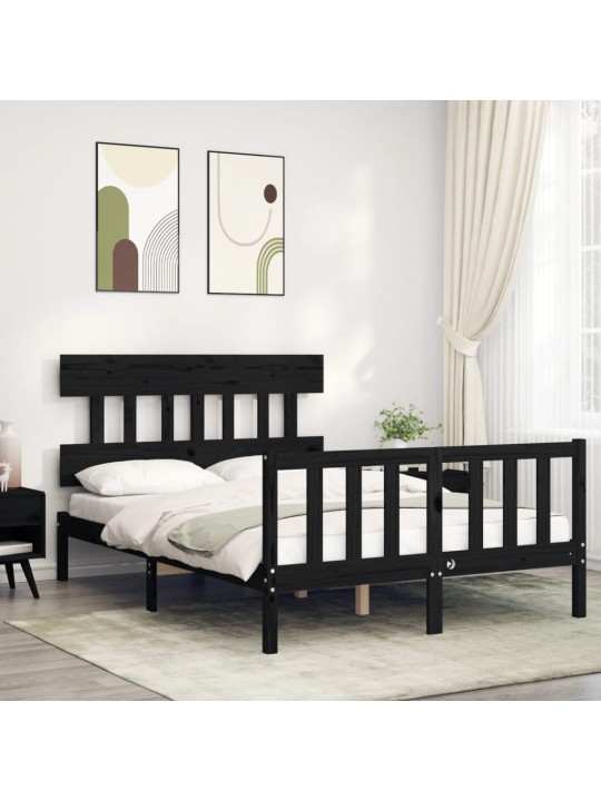 Rám postele s čelem černý 140 x 190 cm masivní dřevo