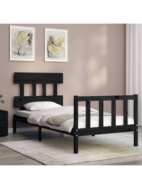 Rám postele s čelem černý 100 x 200 cm masivní dřevo