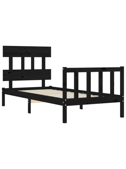Rám postele s čelem černý 100 x 200 cm masivní dřevo