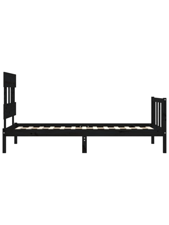 Rám postele s čelem černý 100 x 200 cm masivní dřevo