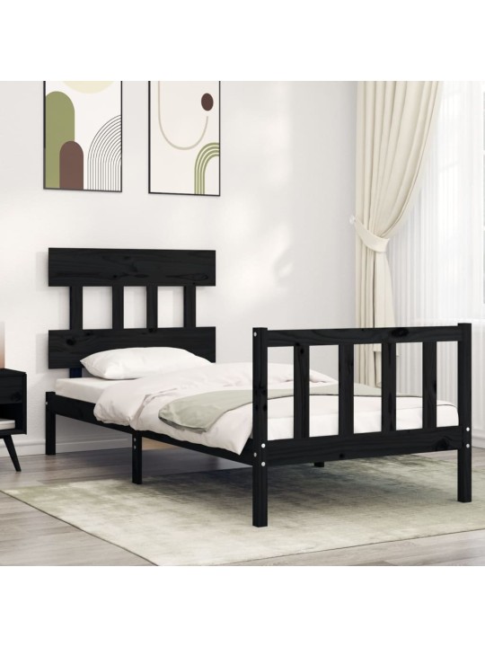 Rám postele s čelem černý 100 x 200 cm masivní dřevo