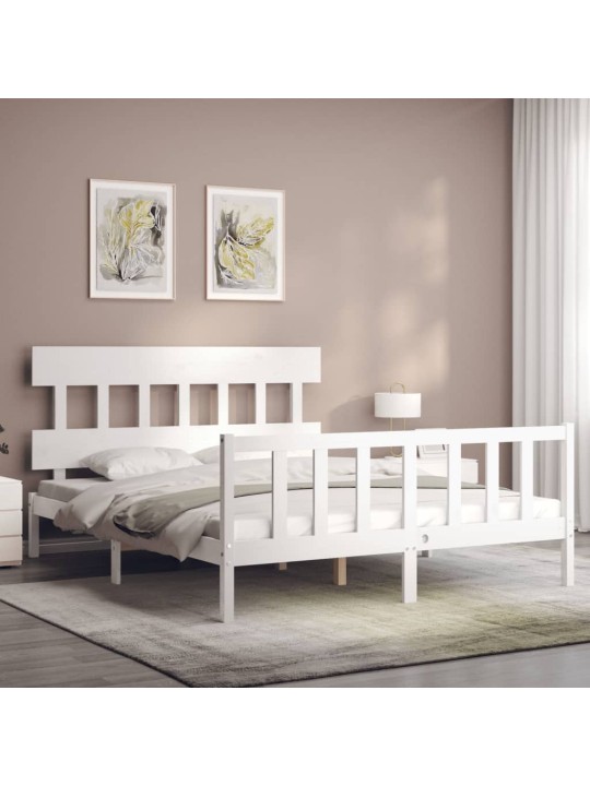 Rám postele s čelem bílý King Size masivní dřevo