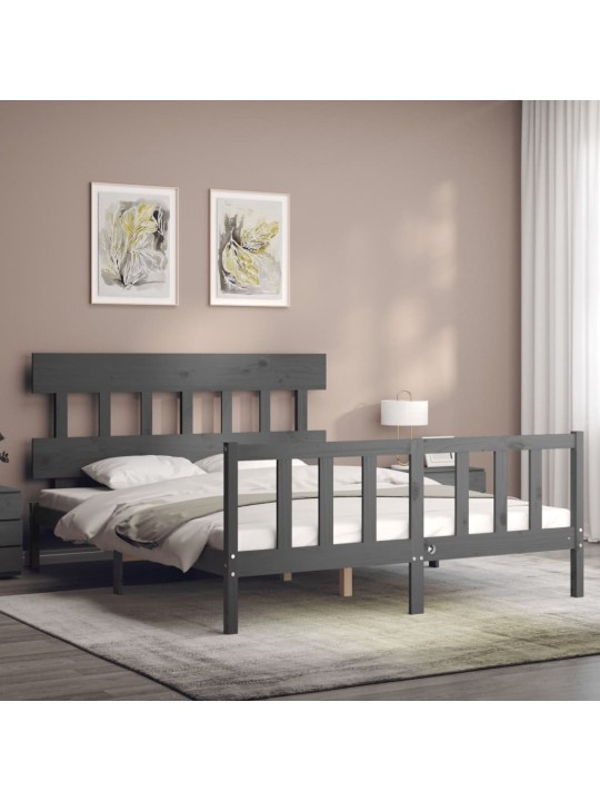 Rám postele s čelem šedý King Size masivní dřevo