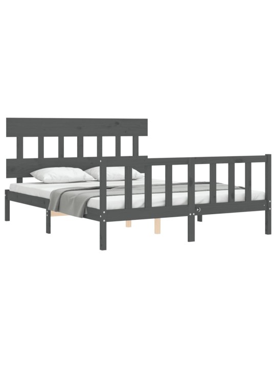 Rám postele s čelem šedý King Size masivní dřevo