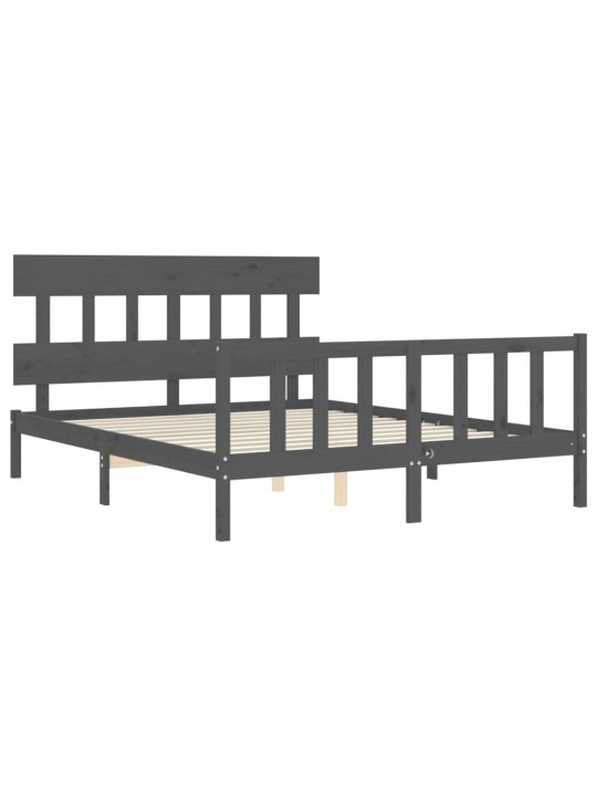 Rám postele s čelem šedý King Size masivní dřevo