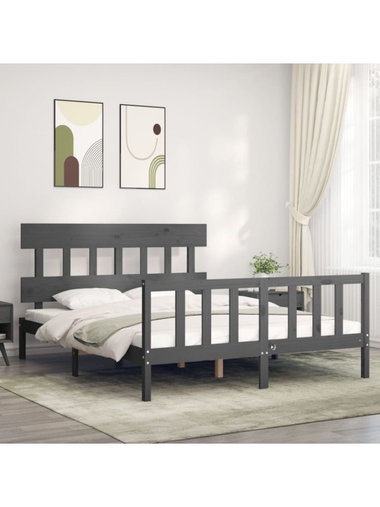 Rám postele s čelem šedý King Size masivní dřevo