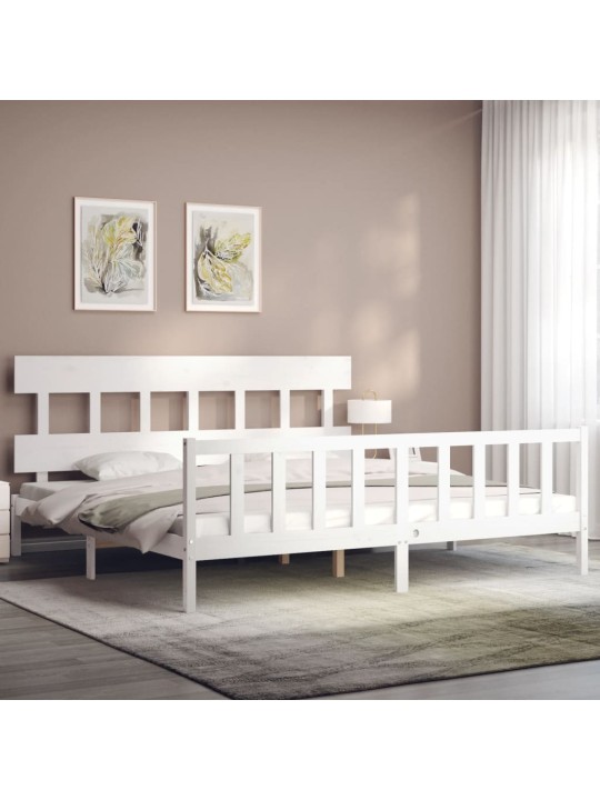 Rám postele s čelem bílý Super King Size masivní dřevo