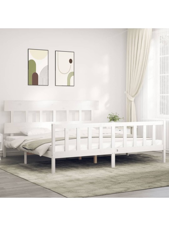 Rám postele s čelem bílý Super King Size masivní dřevo