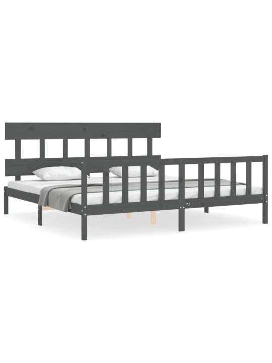 Rám postele s čelem šedý 200 x 200 cm masivní dřevo