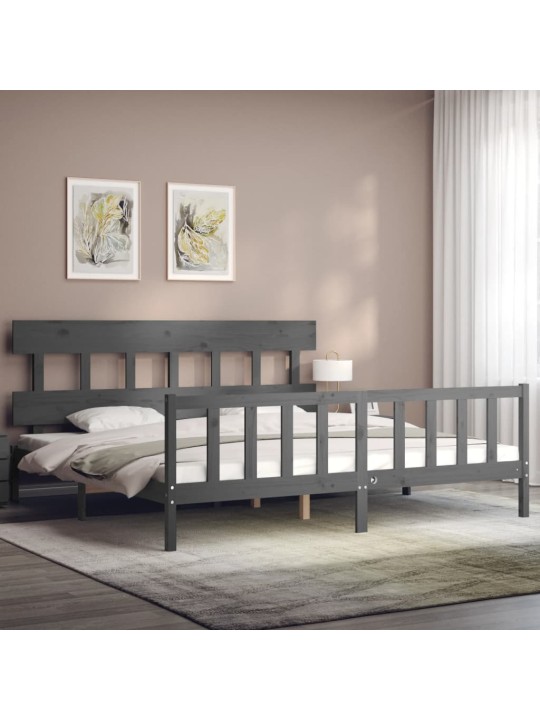 Rám postele s čelem šedý 200 x 200 cm masivní dřevo