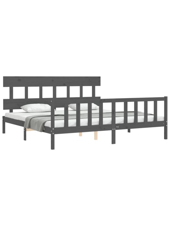 Rám postele s čelem šedý 200 x 200 cm masivní dřevo