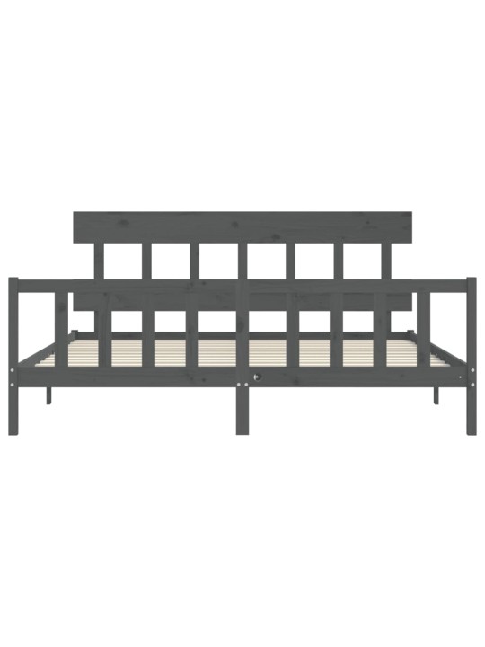 Rám postele s čelem šedý 200 x 200 cm masivní dřevo