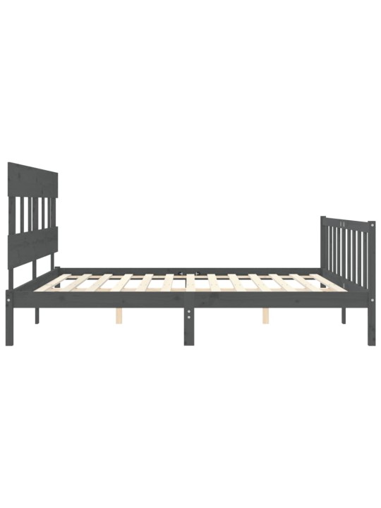 Rám postele s čelem šedý 200 x 200 cm masivní dřevo