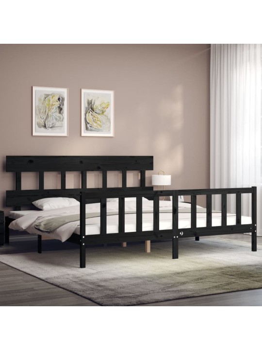 Rám postele s čelem černý 200 x 200 cm masivní dřevo