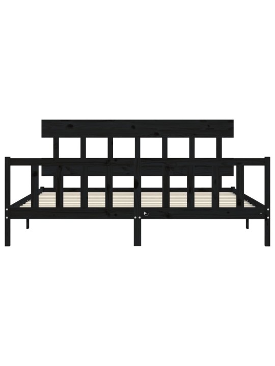 Rám postele s čelem černý 200 x 200 cm masivní dřevo