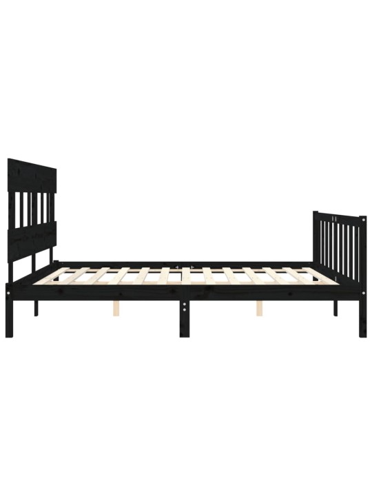 Rám postele s čelem černý 200 x 200 cm masivní dřevo