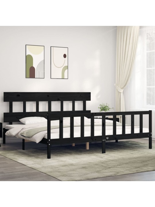Rám postele s čelem černý 200 x 200 cm masivní dřevo