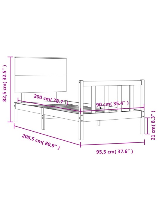 Postel bez matrace bílá 90 x 200 cm masivní borovice