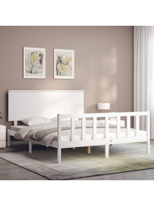 Rám postele s čelem bílý King Size masivní dřevo