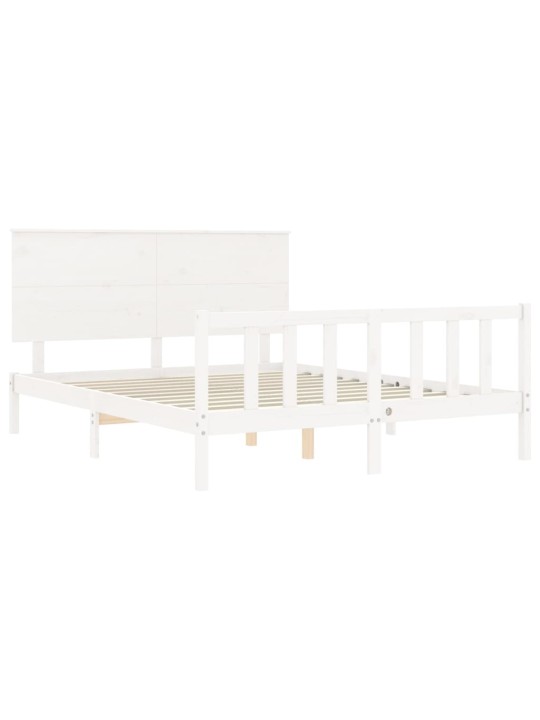Rám postele s čelem bílý King Size masivní dřevo