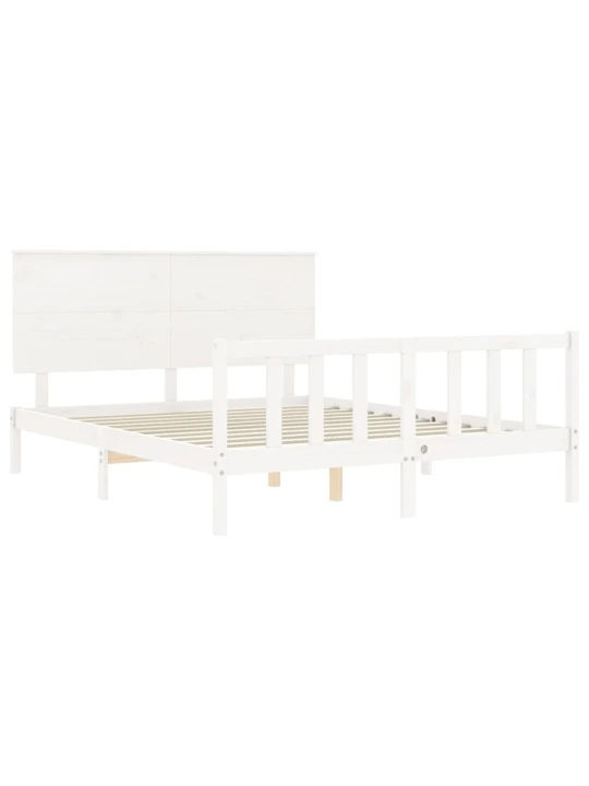 Rám postele s čelem bílý King Size masivní dřevo
